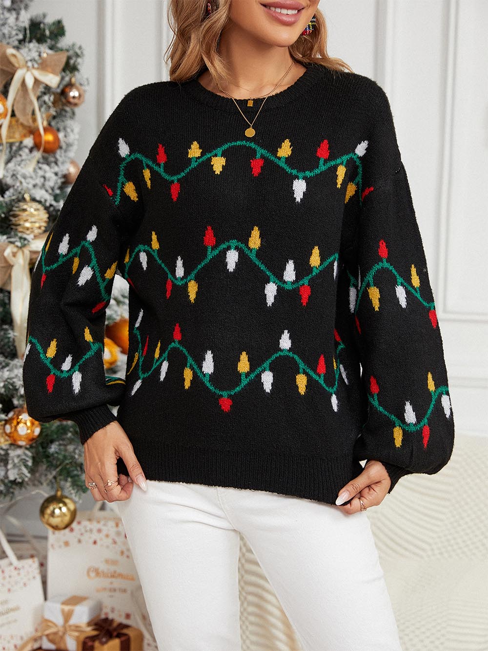 Celeste® | Cute loose Christmas sweater with colorful prints