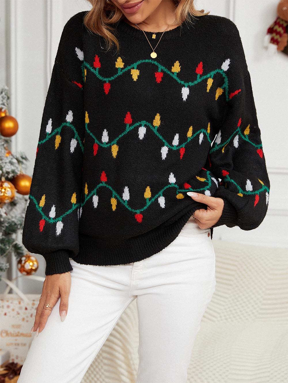Celeste® | Cute loose Christmas sweater with colorful prints