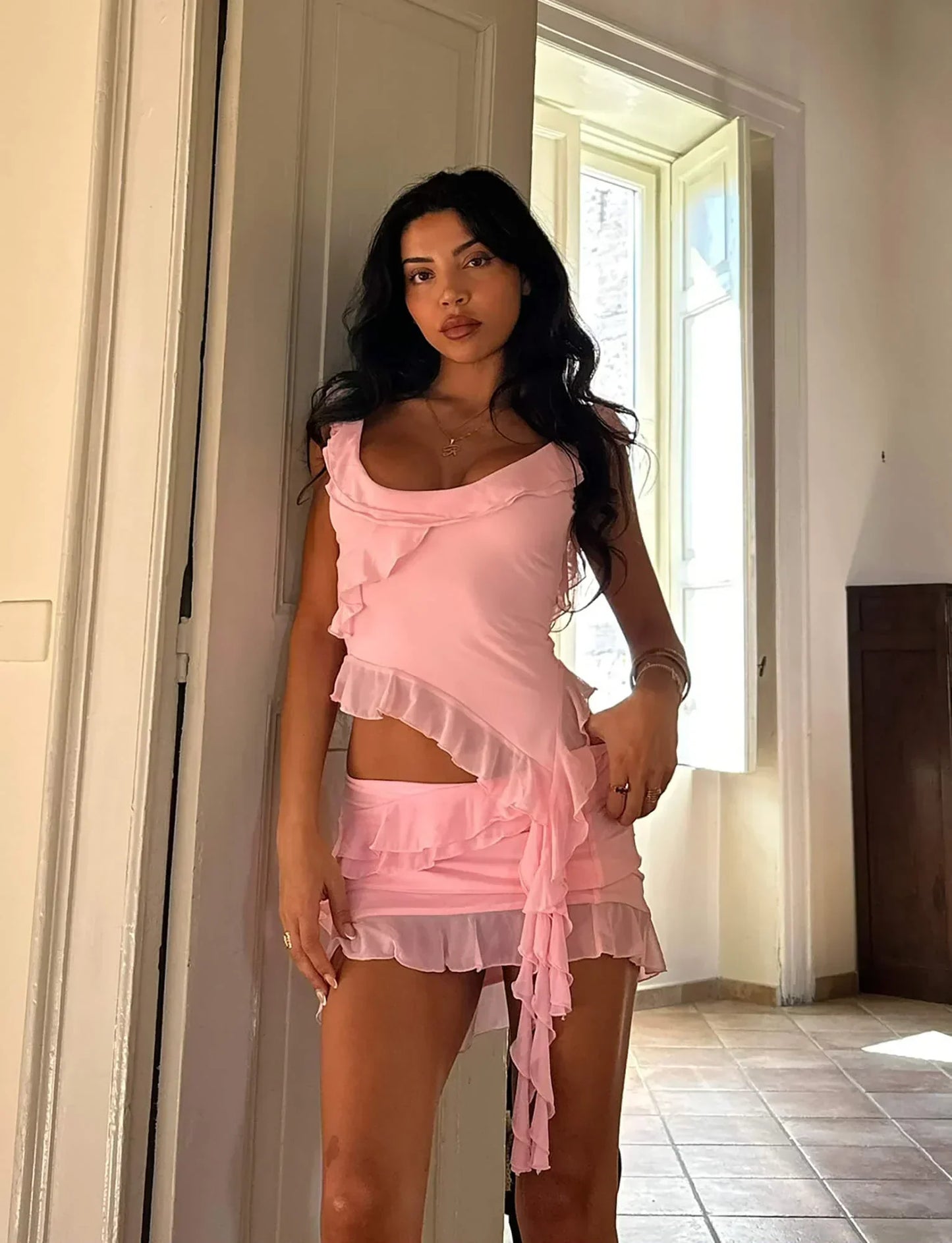 Delia® | Top and skirt with ruffles