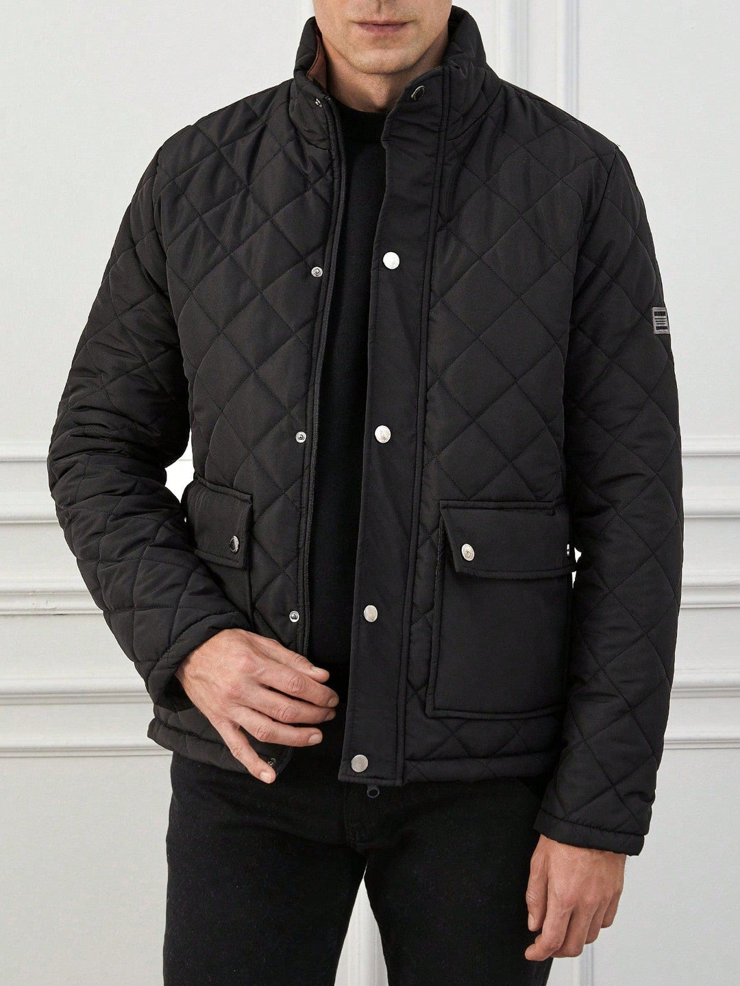 Men’s Quilted Jacket – Regular Fit – Diamond Padded – Snap Front – Stand Collar