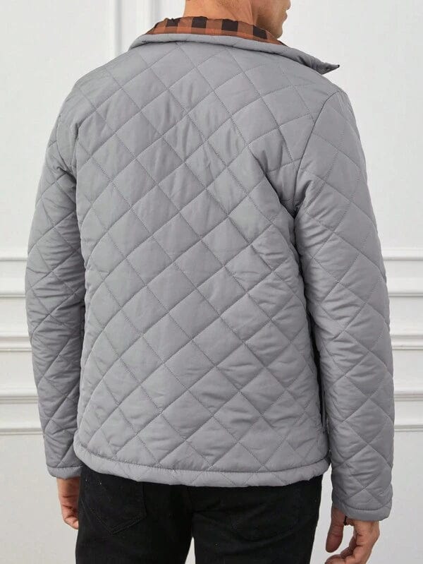 Men’s Quilted Jacket – Regular Fit – Diamond Padded – Snap Front – Stand Collar