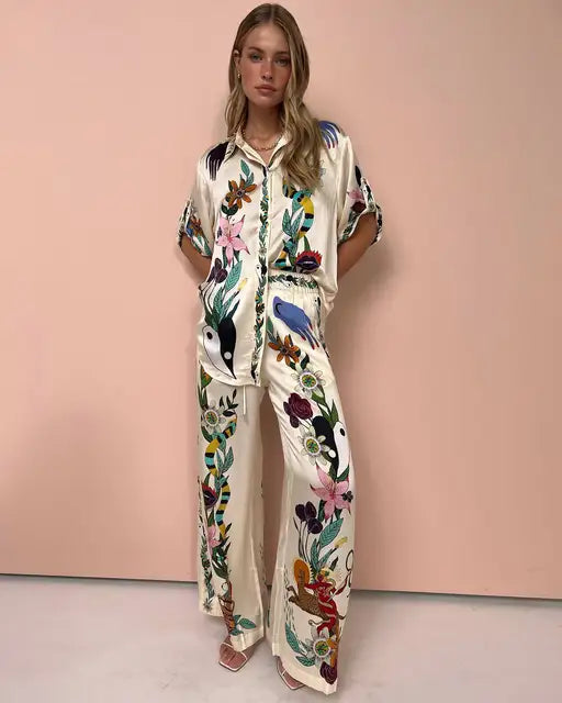 Diana® | Graffiti print satin two piece set for women