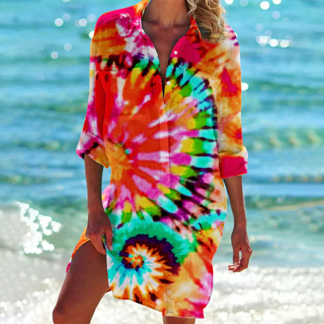 Silke | Stylish Tie-Dye Dress with Button Closure