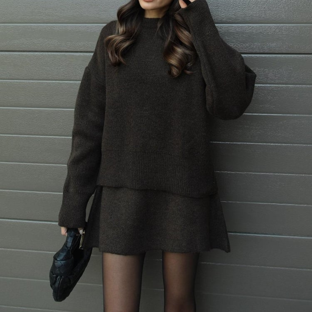 Dominique | Women's Oversized Mini Sweater Skirt Set