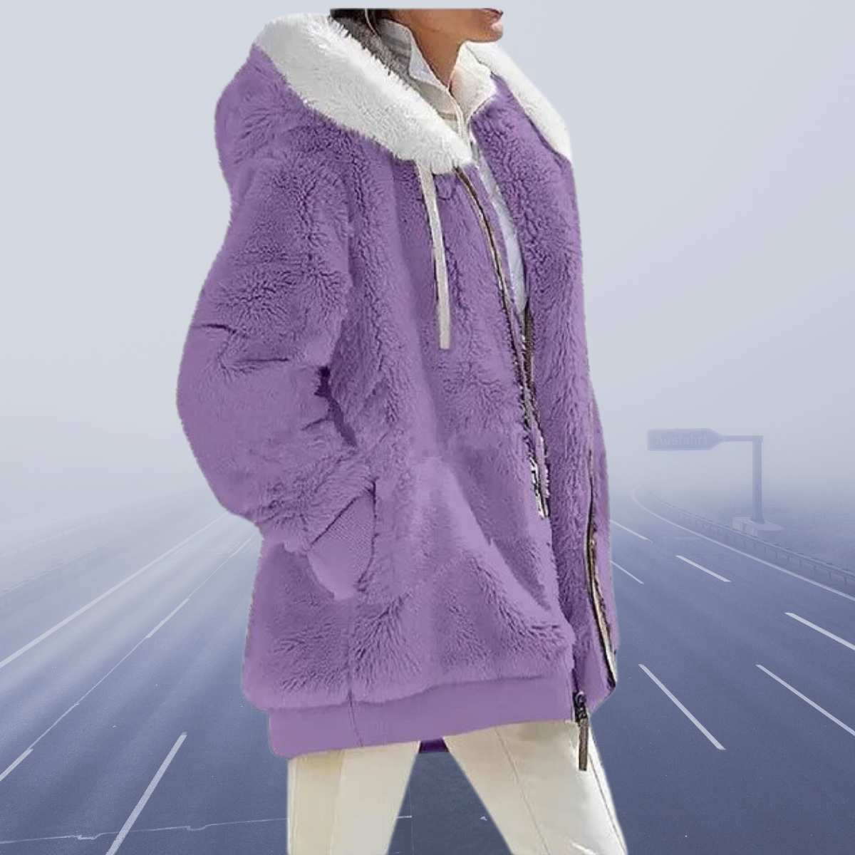 Cielo | Fluffy zip up jacket with hood for women