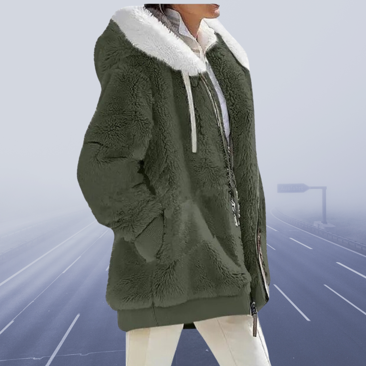 Cielo | Fluffy zip up jacket with hood for women