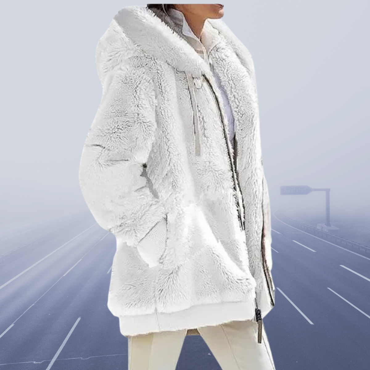 Cielo | Fluffy zip up jacket with hood for women