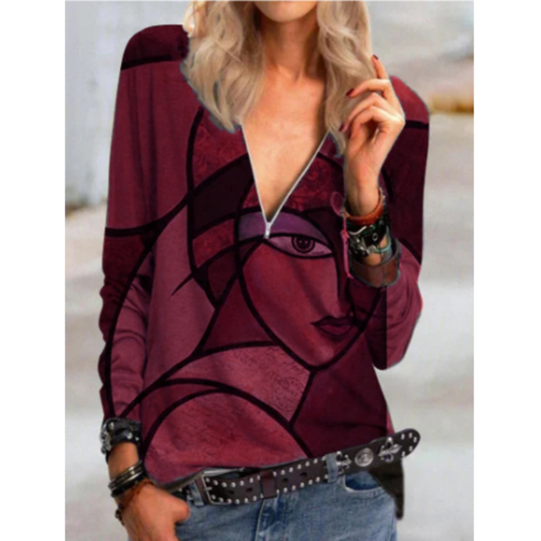 Britney® | Stylish V-Neck Blouse With Abstract Print