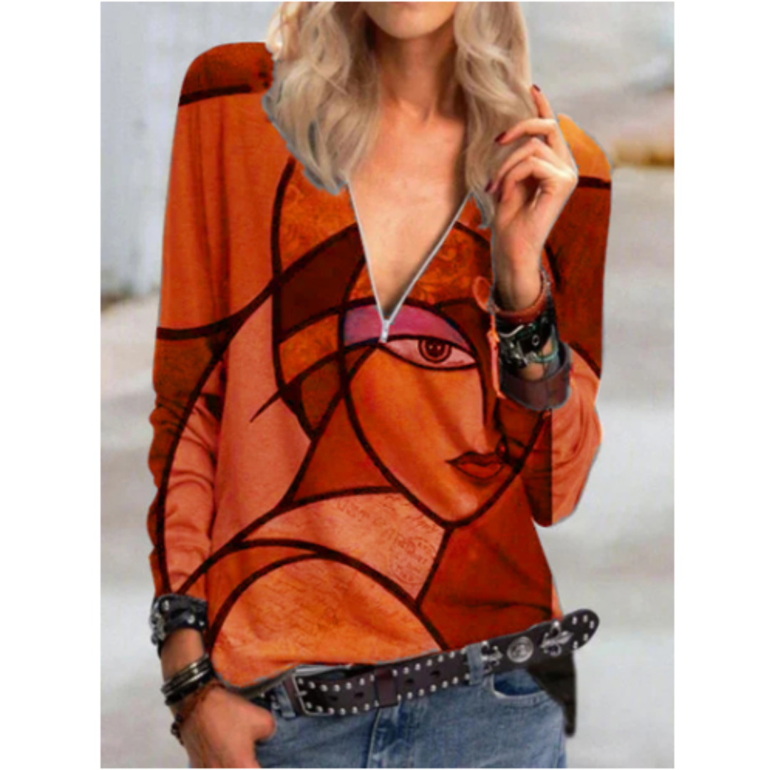 Britney® | Stylish V-Neck Blouse With Abstract Print