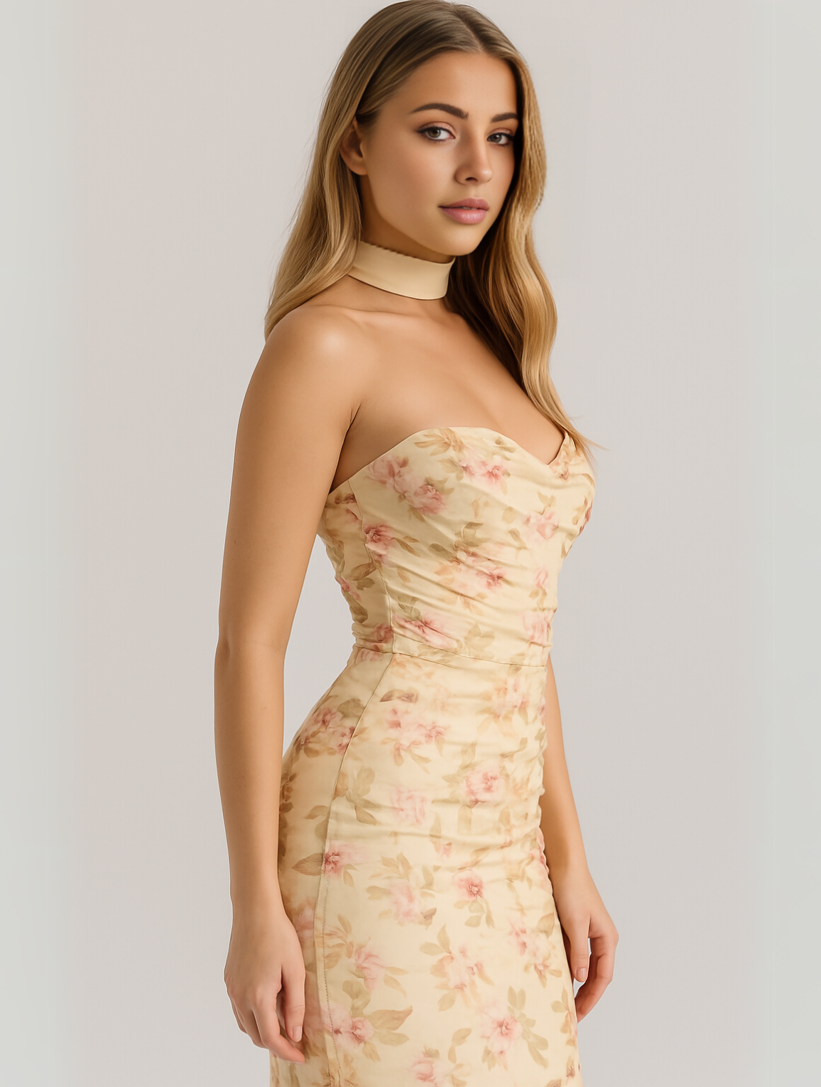 Phyllis | Elegant Strapless Choker Dress