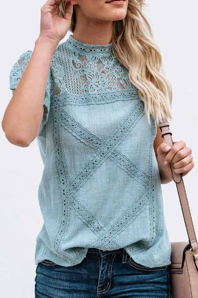 Edvige® | Chic Short-Sleeved Geometric Lace Blouse