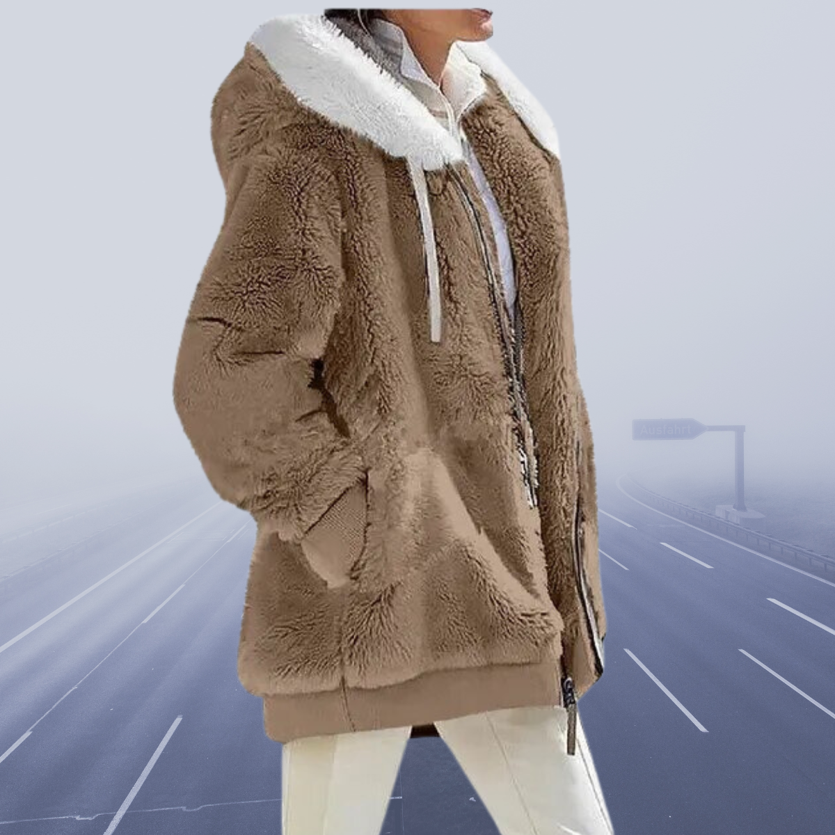 Cielo | Fluffy zip up jacket with hood for women