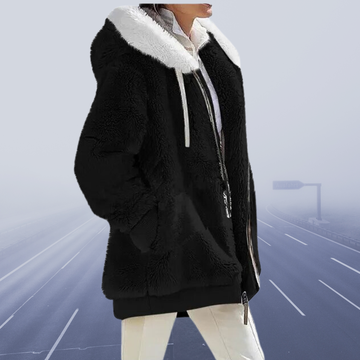 Cielo | Fluffy zip up jacket with hood for women