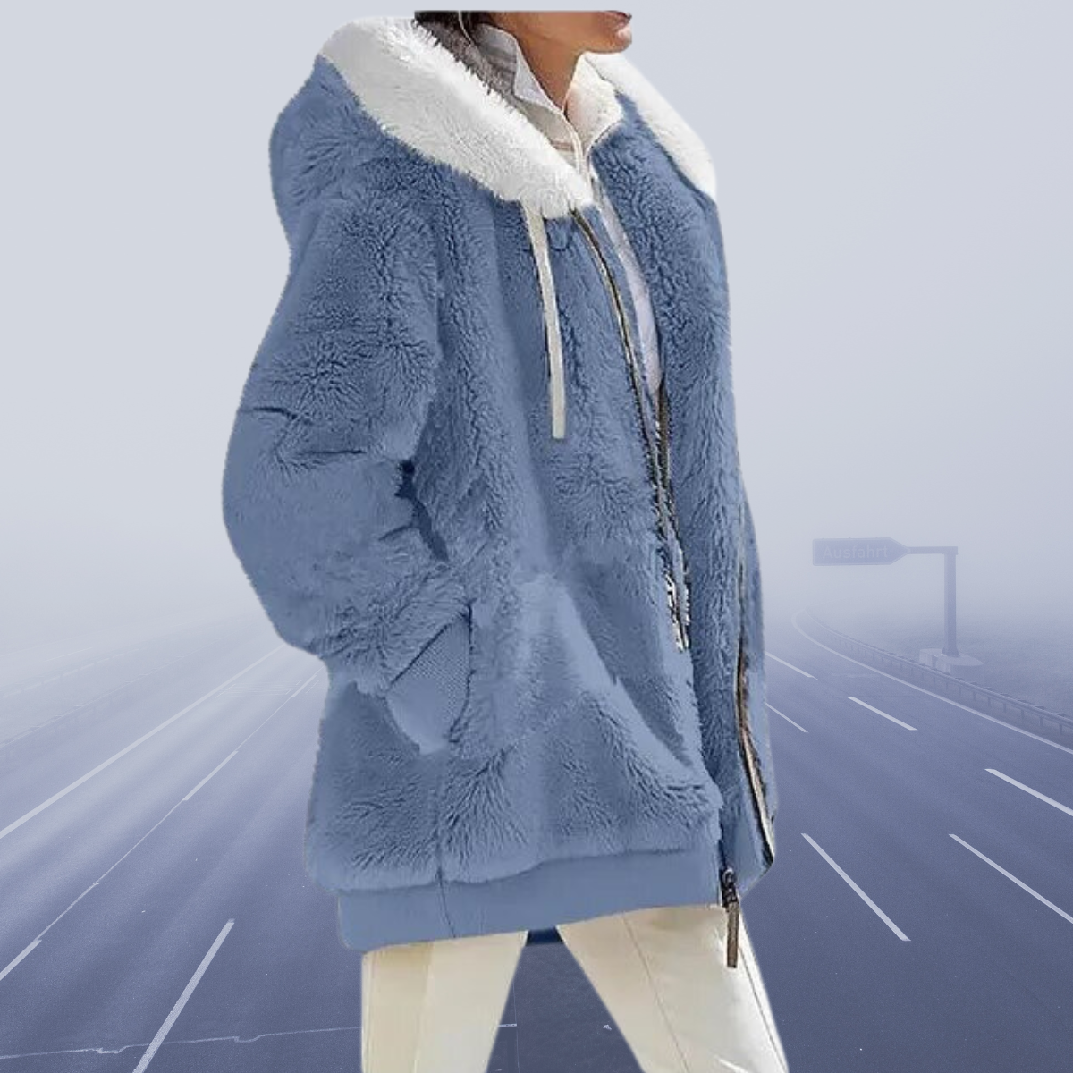 Cielo | Fluffy zip up jacket with hood for women