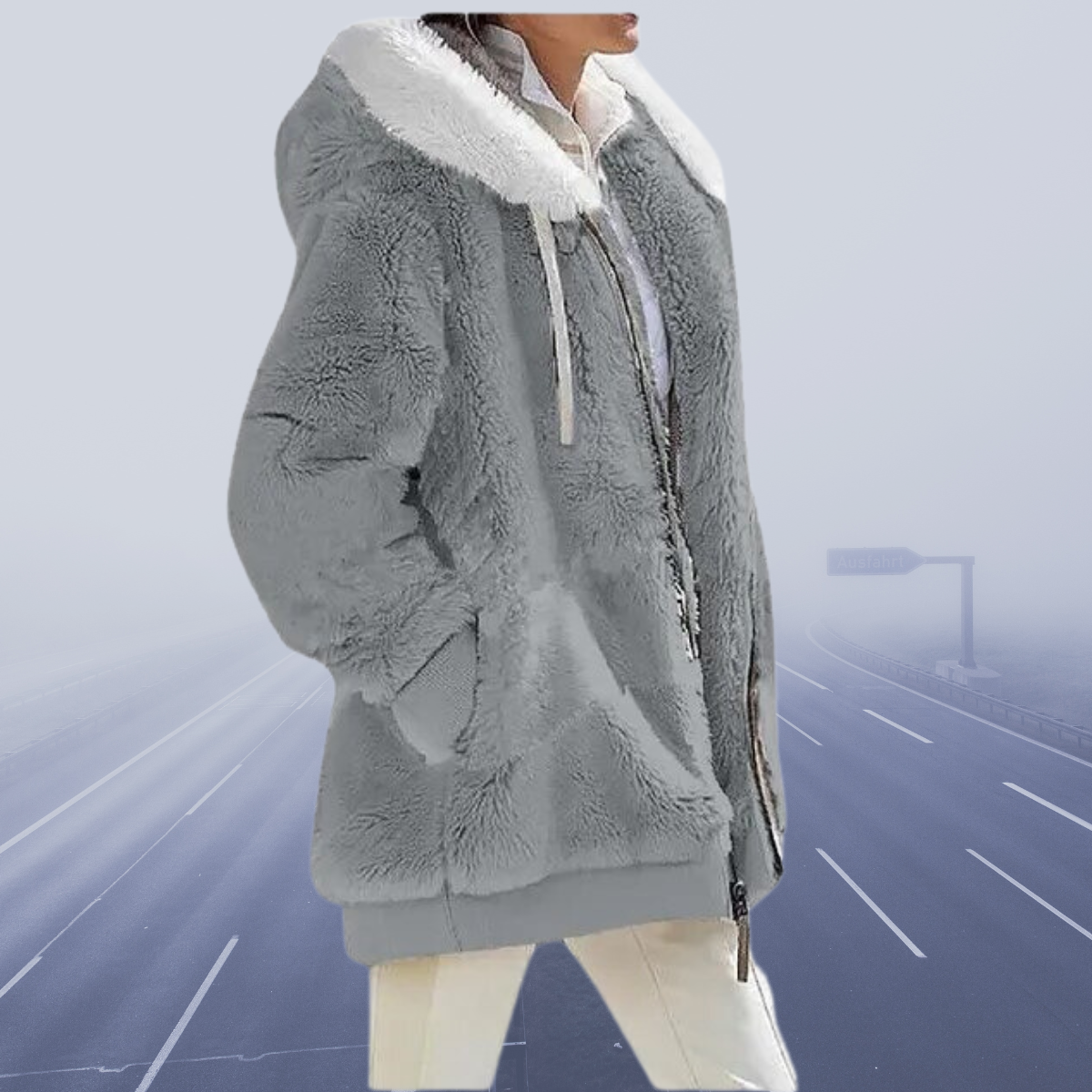 Cielo | Fluffy zip up jacket with hood for women