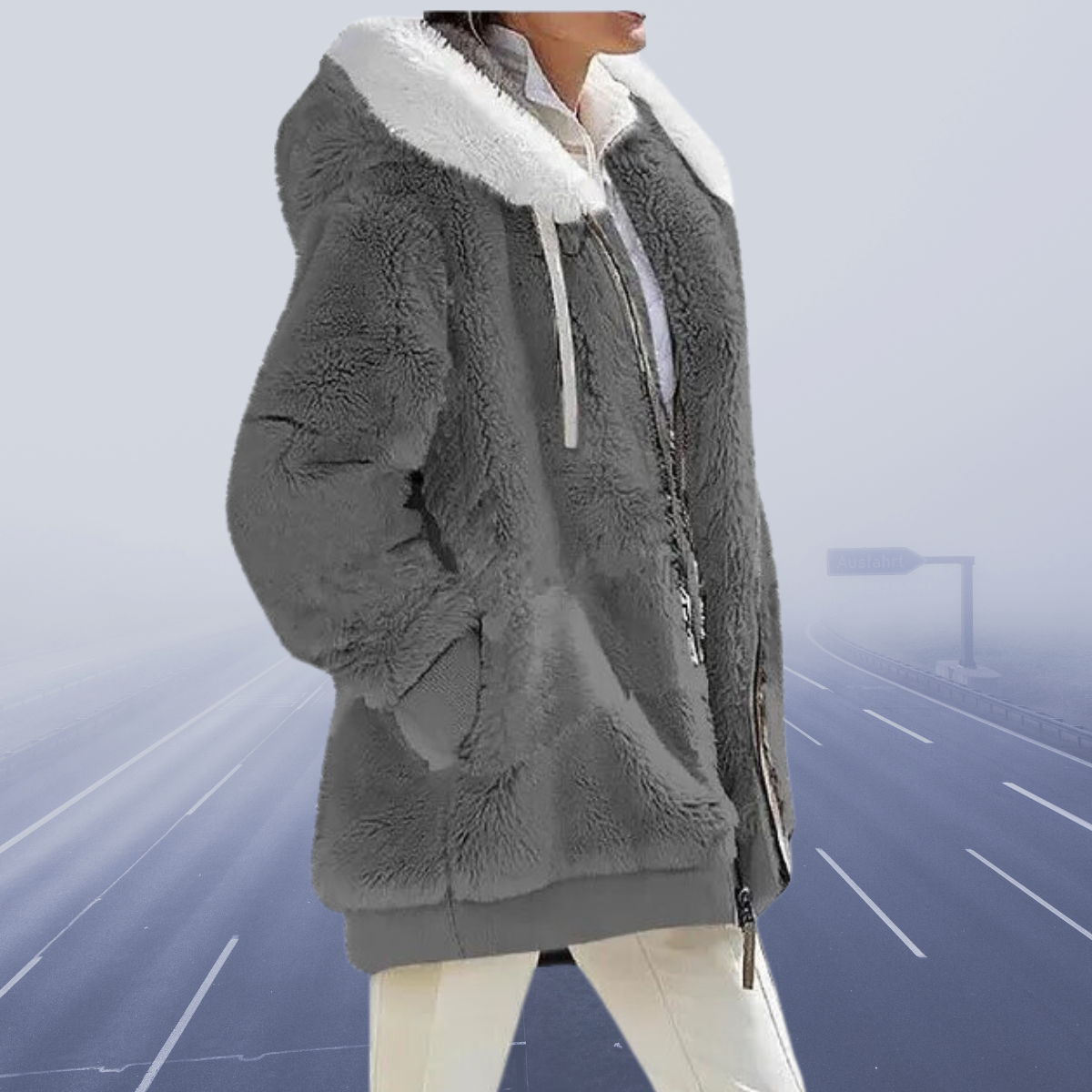 Cielo | Fluffy zip up jacket with hood for women
