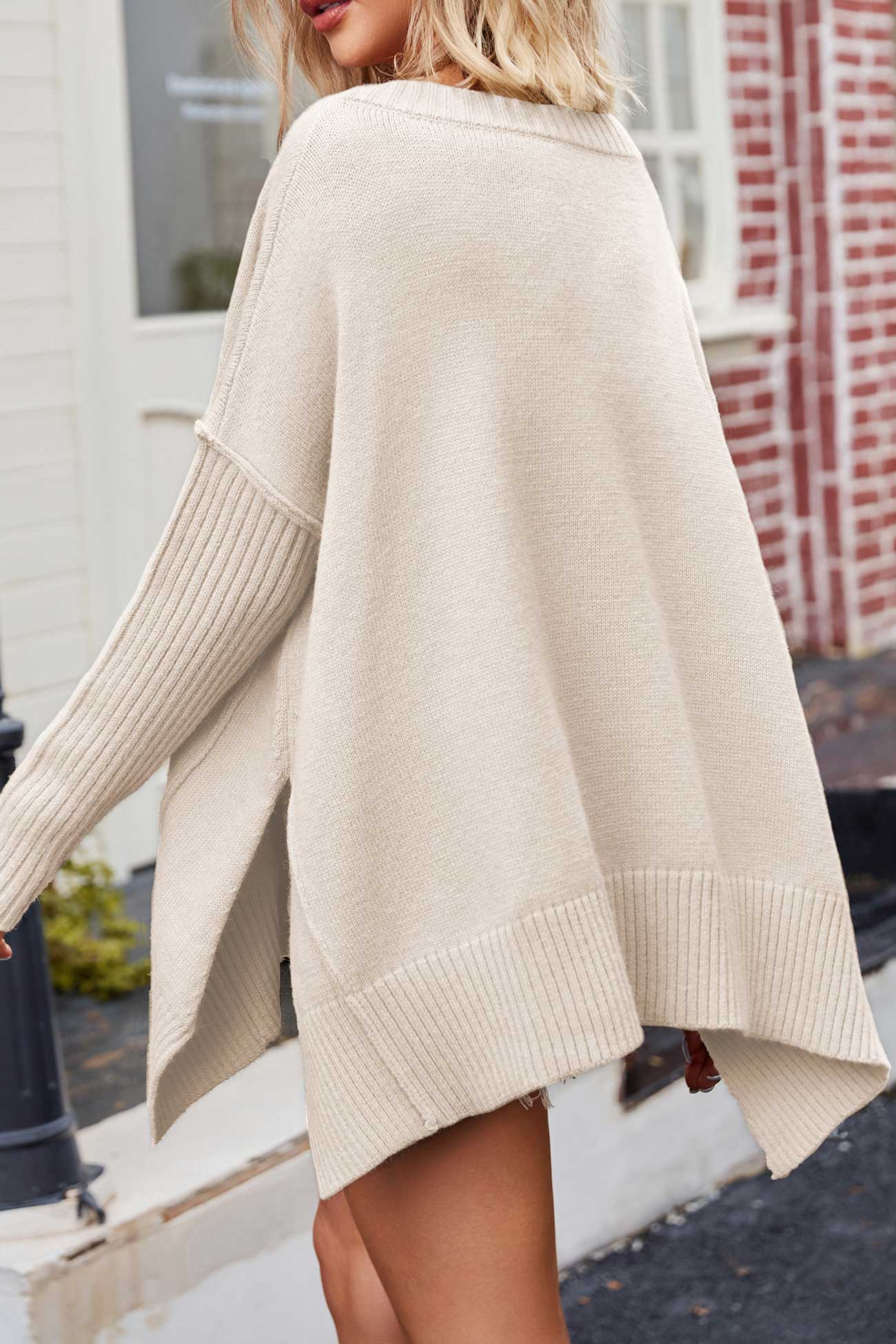 Debora® | V Neck Side Slit Loose Pullover Sweater