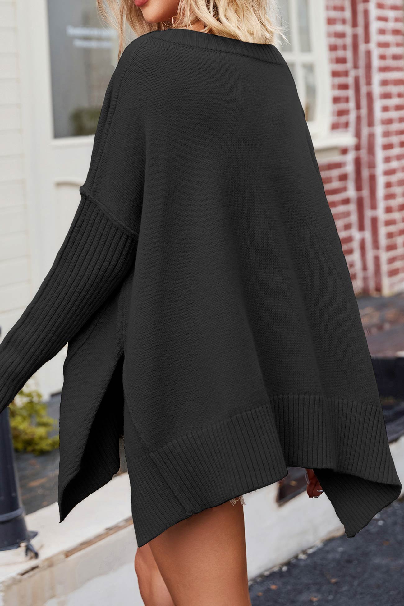 Debora® | V Neck Side Slit Loose Pullover Sweater