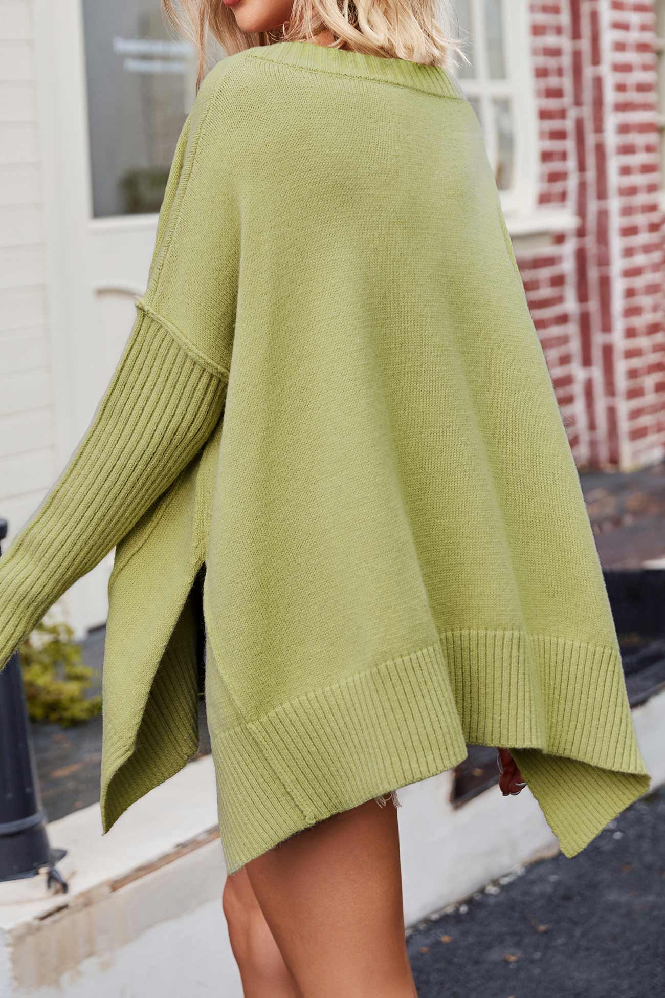 Debora® | V Neck Side Slit Loose Pullover Sweater