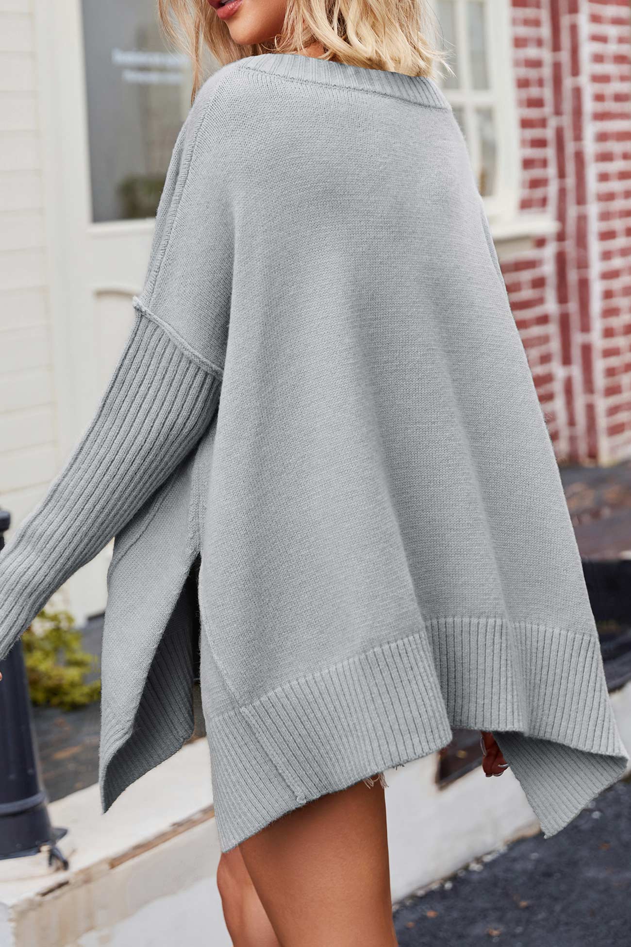 Debora® | V Neck Side Slit Loose Pullover Sweater