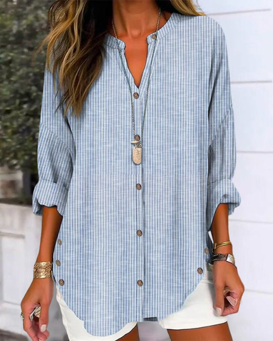 Adelaida® | Blue Striped V-Neck Top