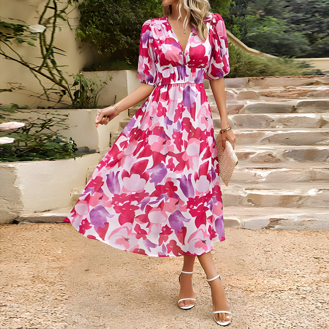 Adela® | V-Neck Midi Dress