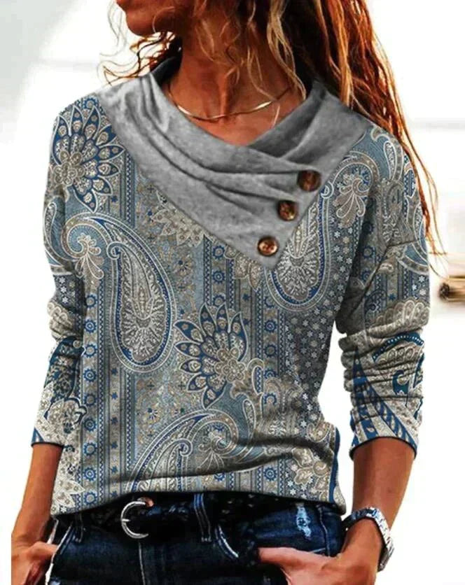 Gina | Women's Long Sleeve Cowl Neck Printed Blouse