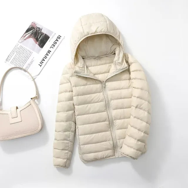 Women’s Quilted Down Coat – Slim Fit – Lightweight Hooded – Packable Casual Outerwear
