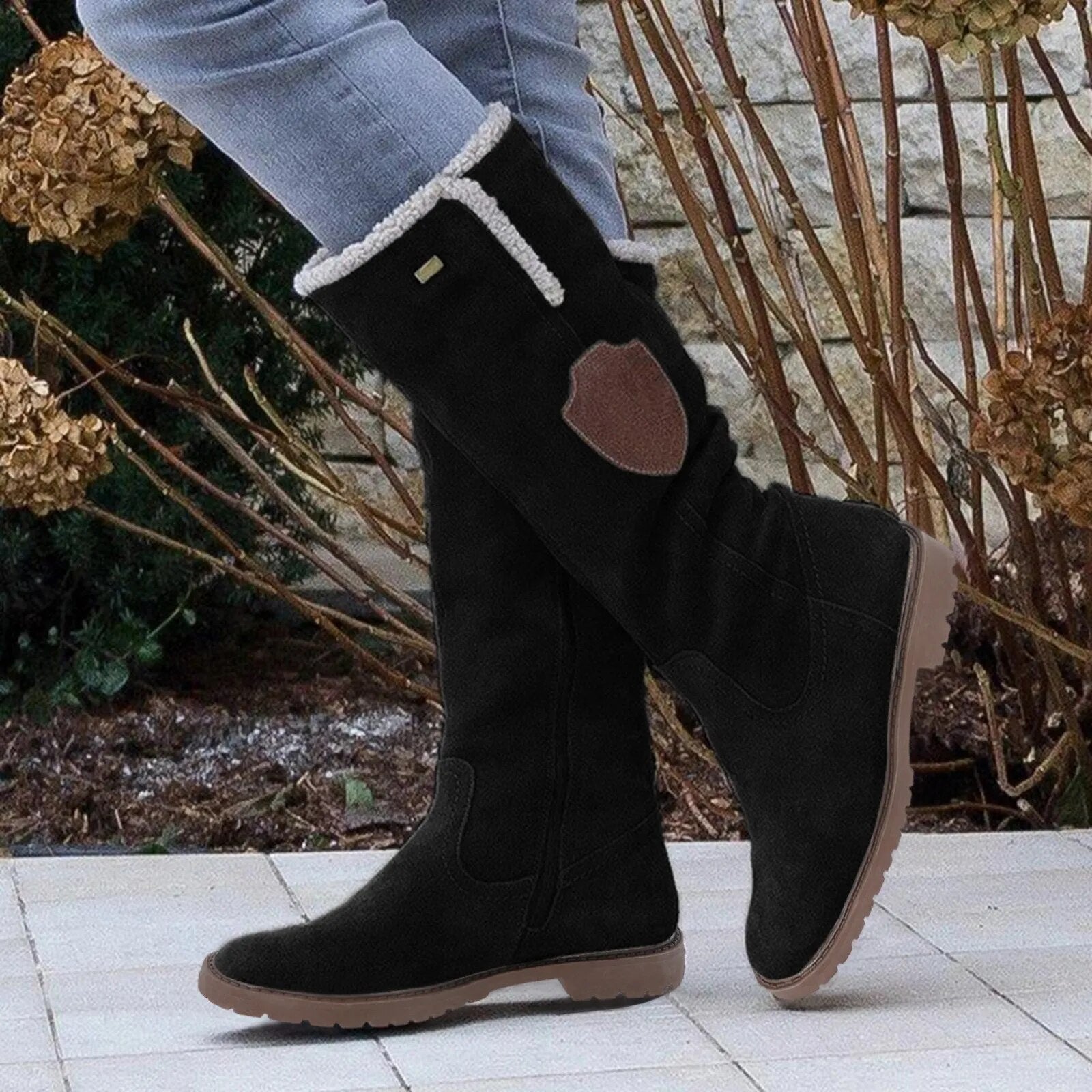 Women’s Mid-Calf Boots – Suede Look – Plush Lining – Lug Sole – Side Zip – Relaxed Fit