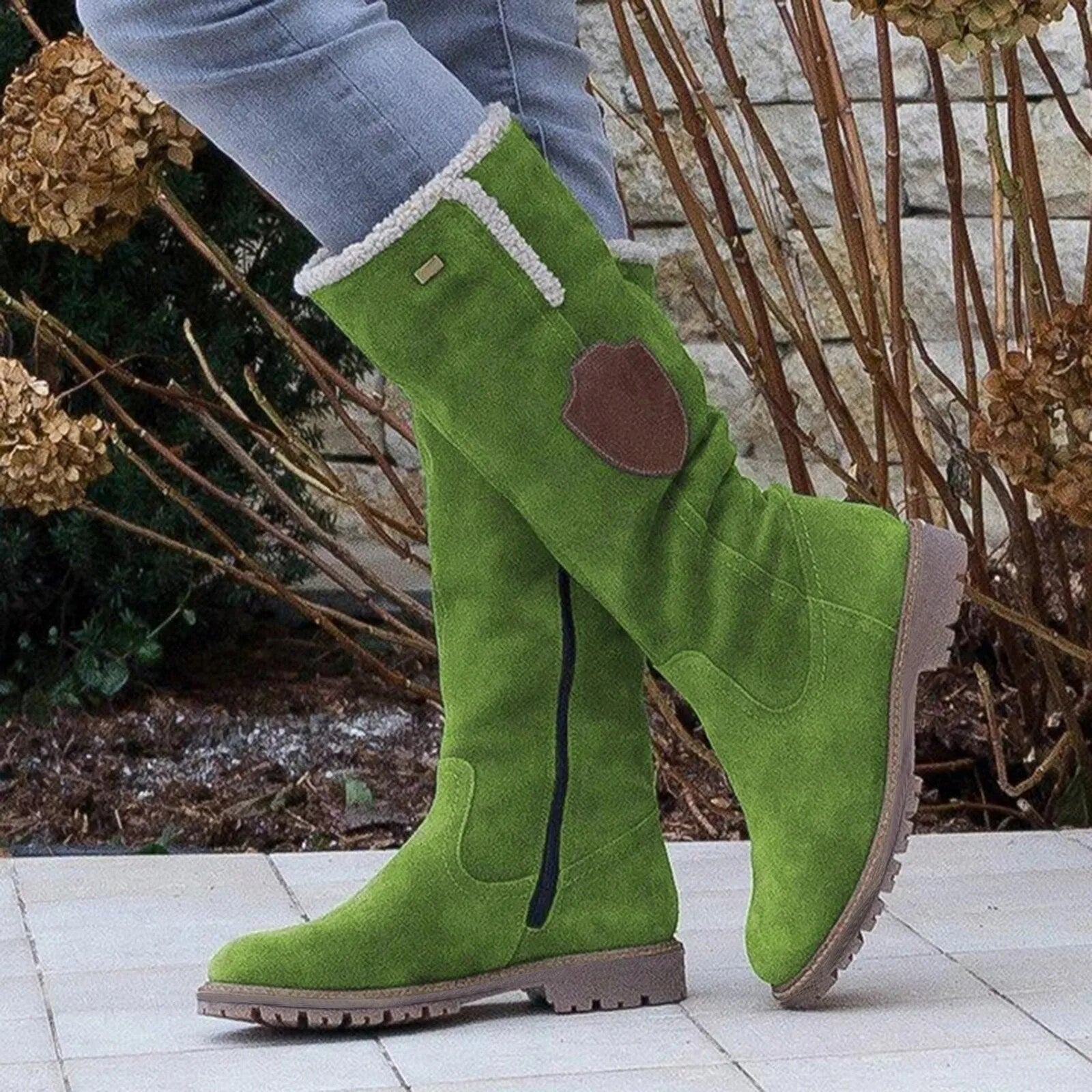 Women’s Mid-Calf Boots – Suede Look – Plush Lining – Lug Sole – Side Zip – Relaxed Fit