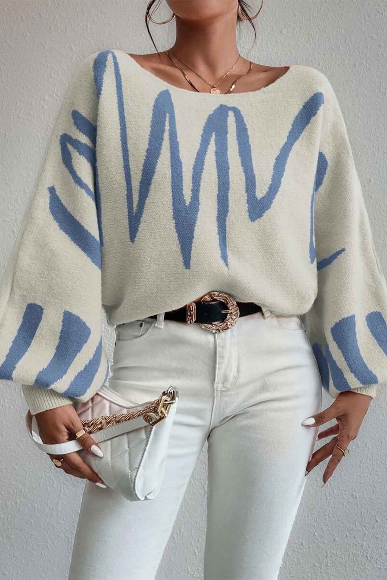 Anika® | Knitted sweater with geometric lantern sleeves