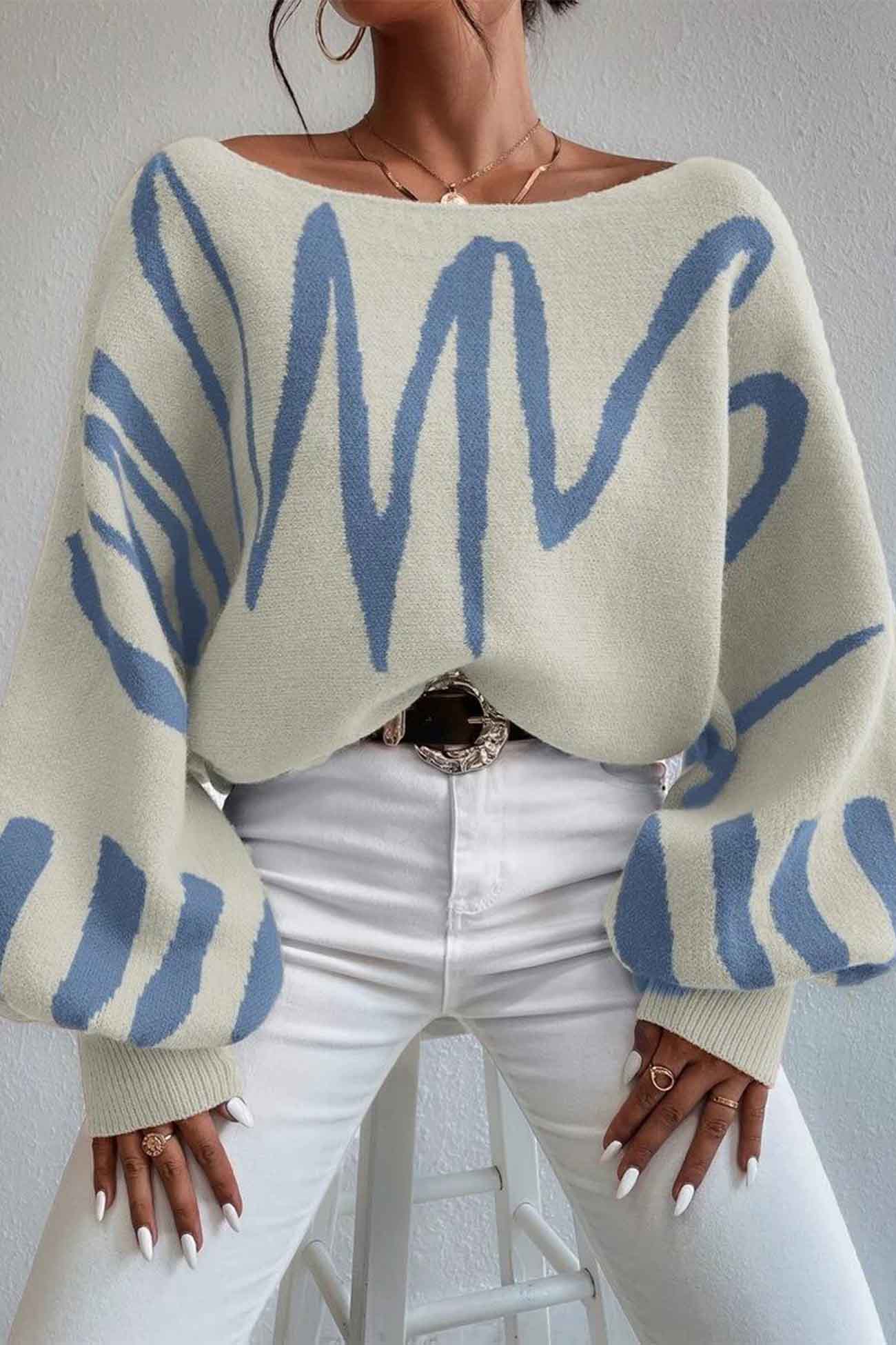 Anika® | Knitted sweater with geometric lantern sleeves