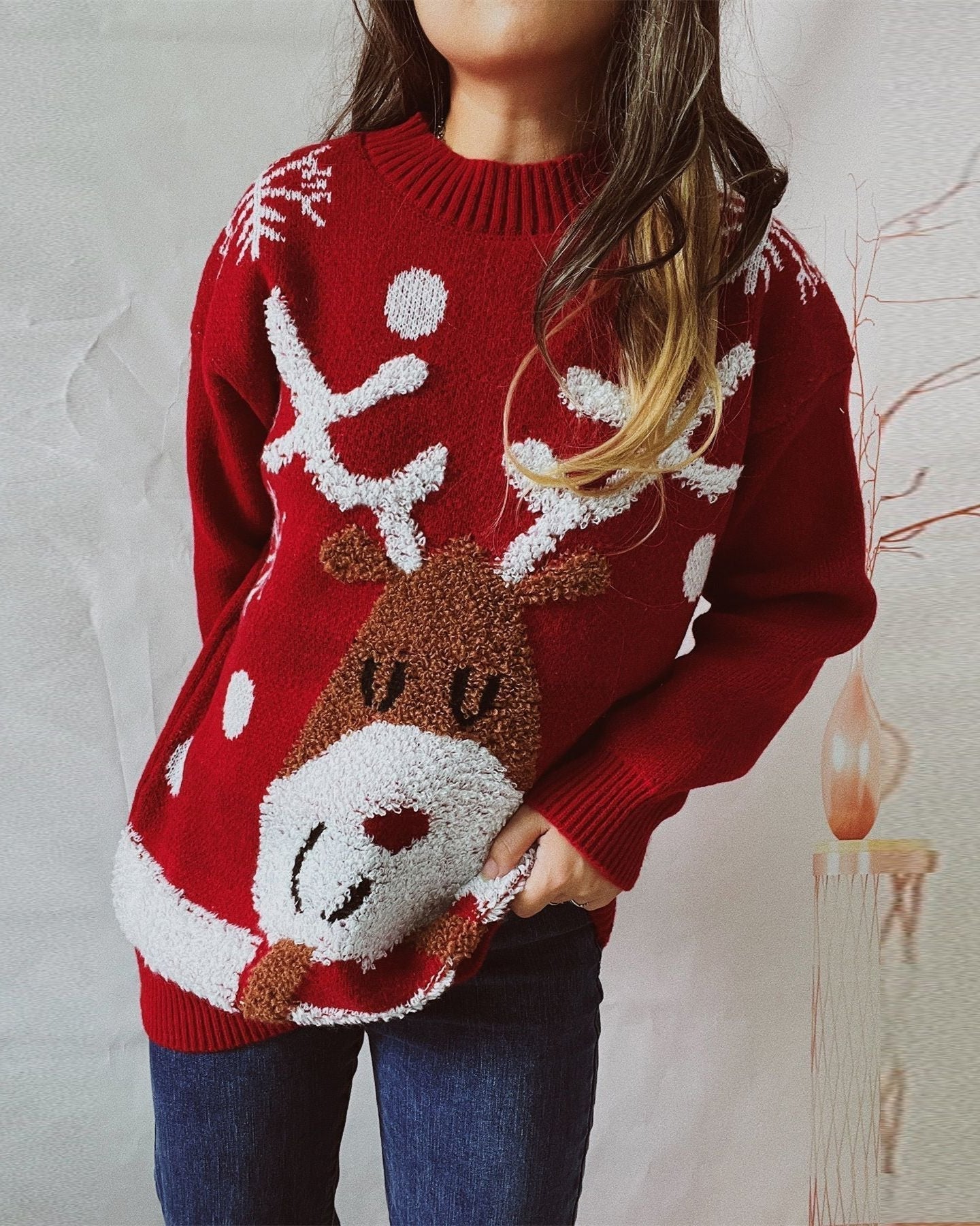 Berenice® | Red reindeer embroidered Christmas sweater