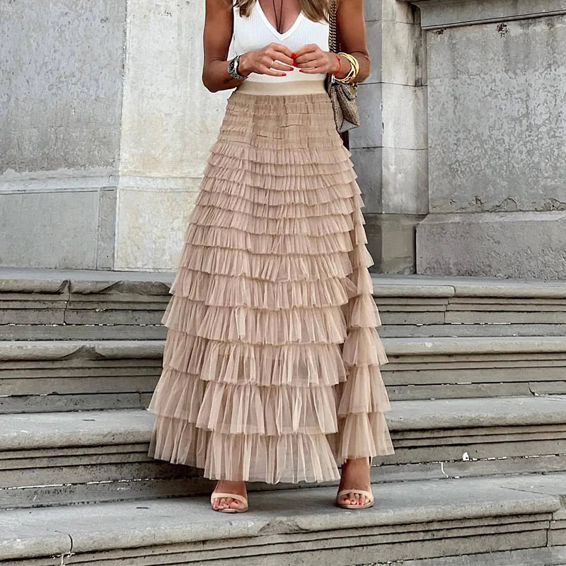 Theresa | Elegant Tulle Midi Skirt for Women