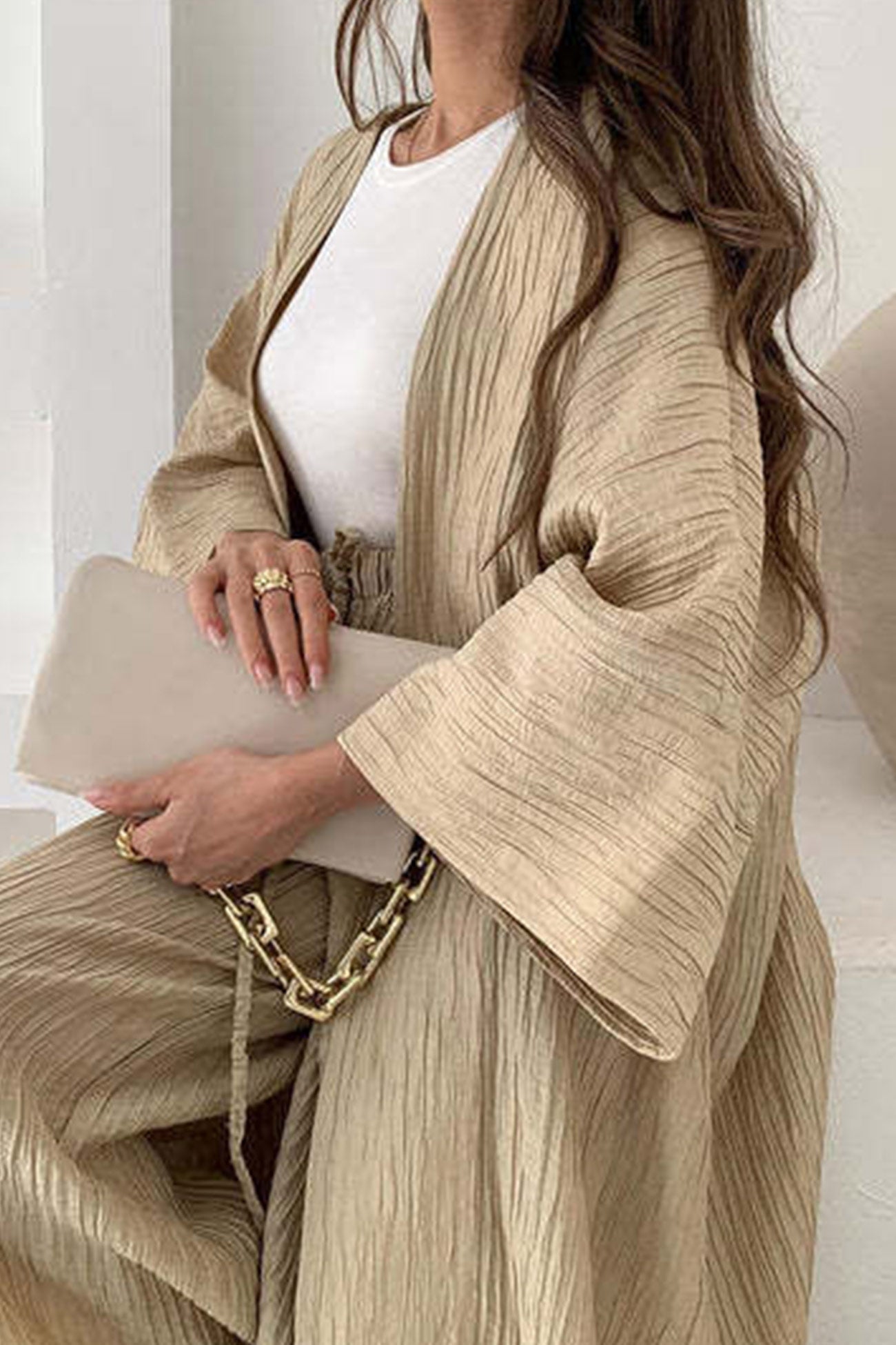 Avelina® | Cardigan suits with open front and pleated structure