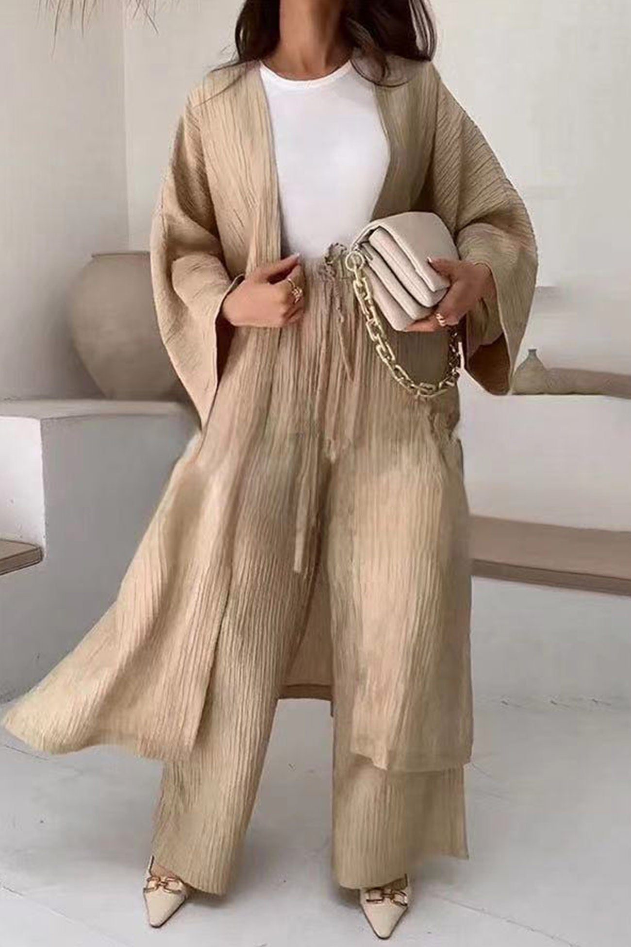 Avelina® | Cardigan suits with open front and pleated structure