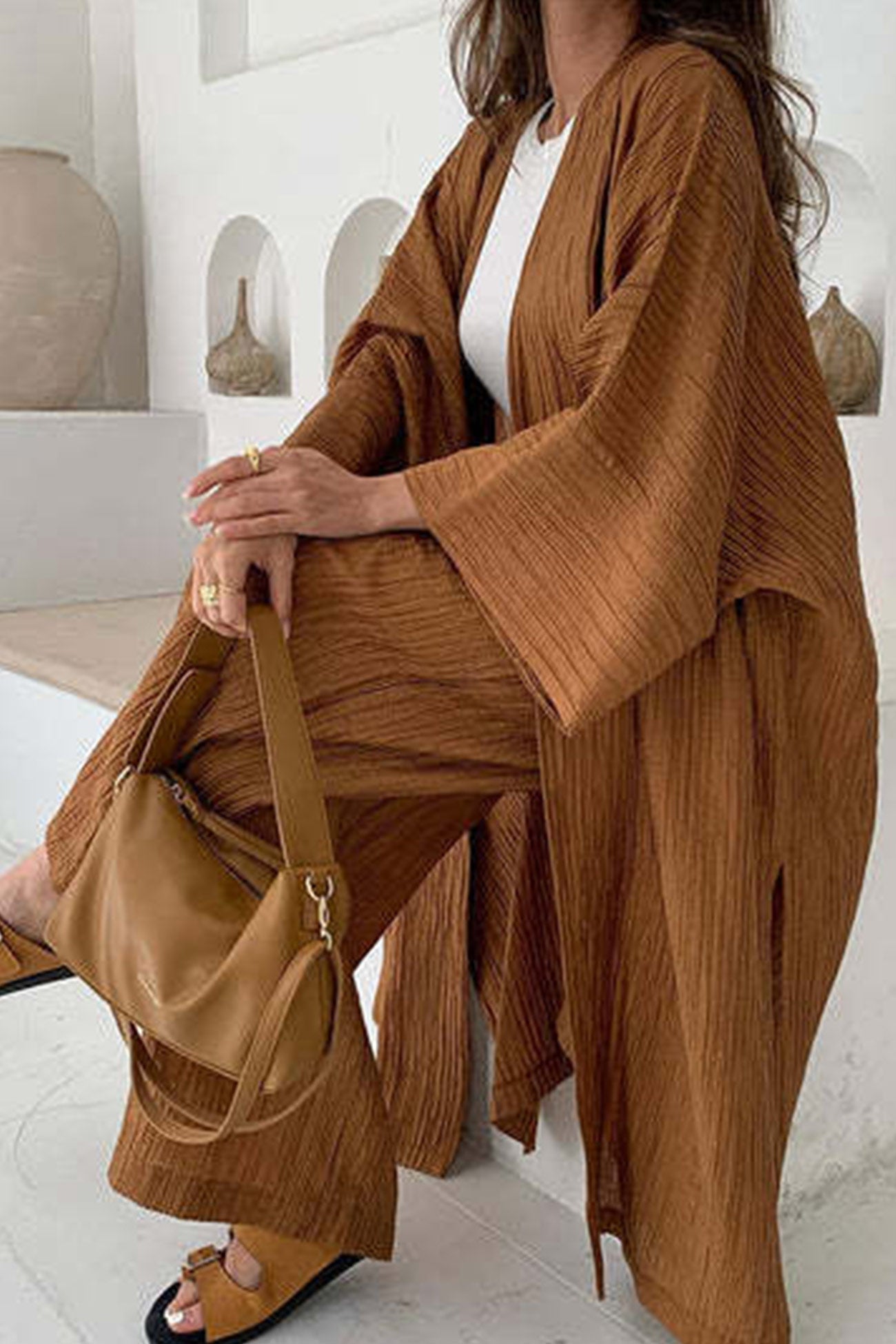 Avelina® | Cardigan suits with open front and pleated structure