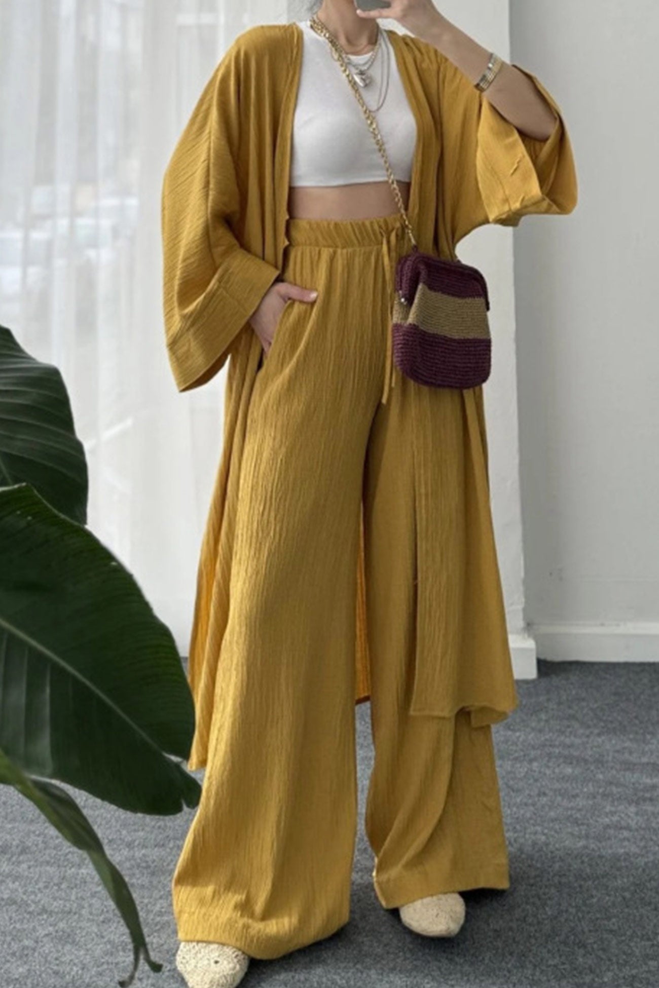 Avelina® | Cardigan suits with open front and pleated structure