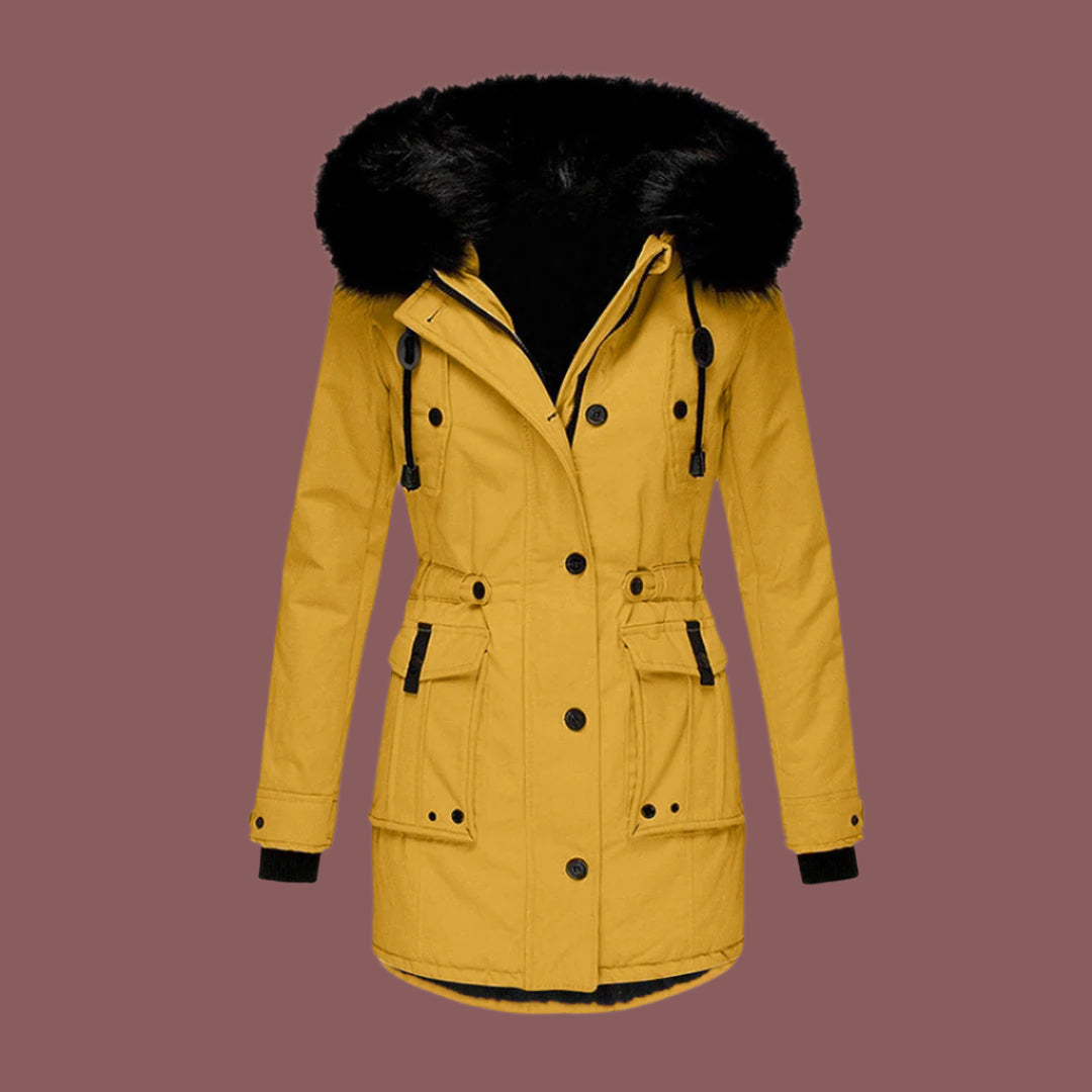 Women’s Waterproof Jacket – Tailored Fit – Mid-Length – Hooded with Faux Fur Trim