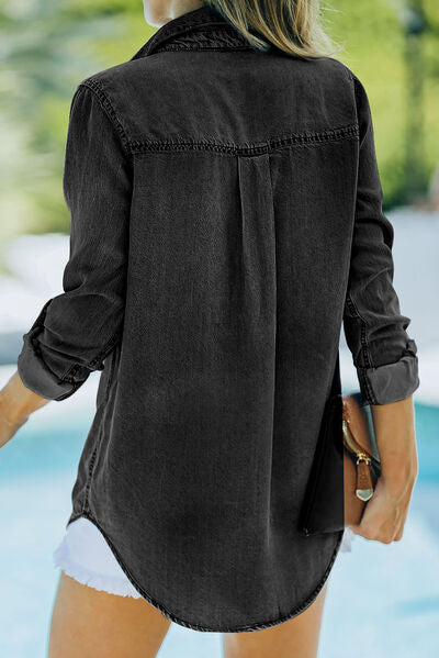 Carla® | Long sleeve denim top with pockets and collar