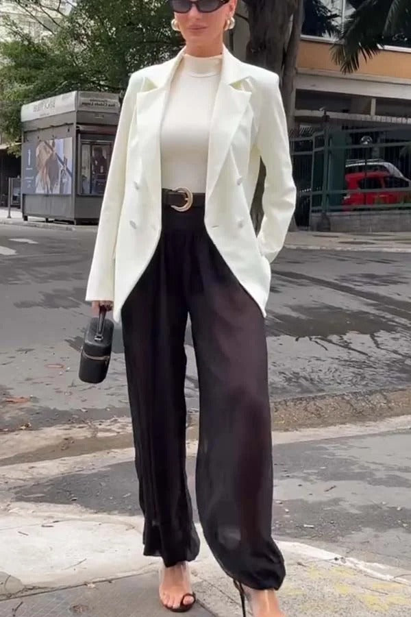 Elda® | Autumn Avenue Double-breasted Long Sleeve Lapel Loose Blazer