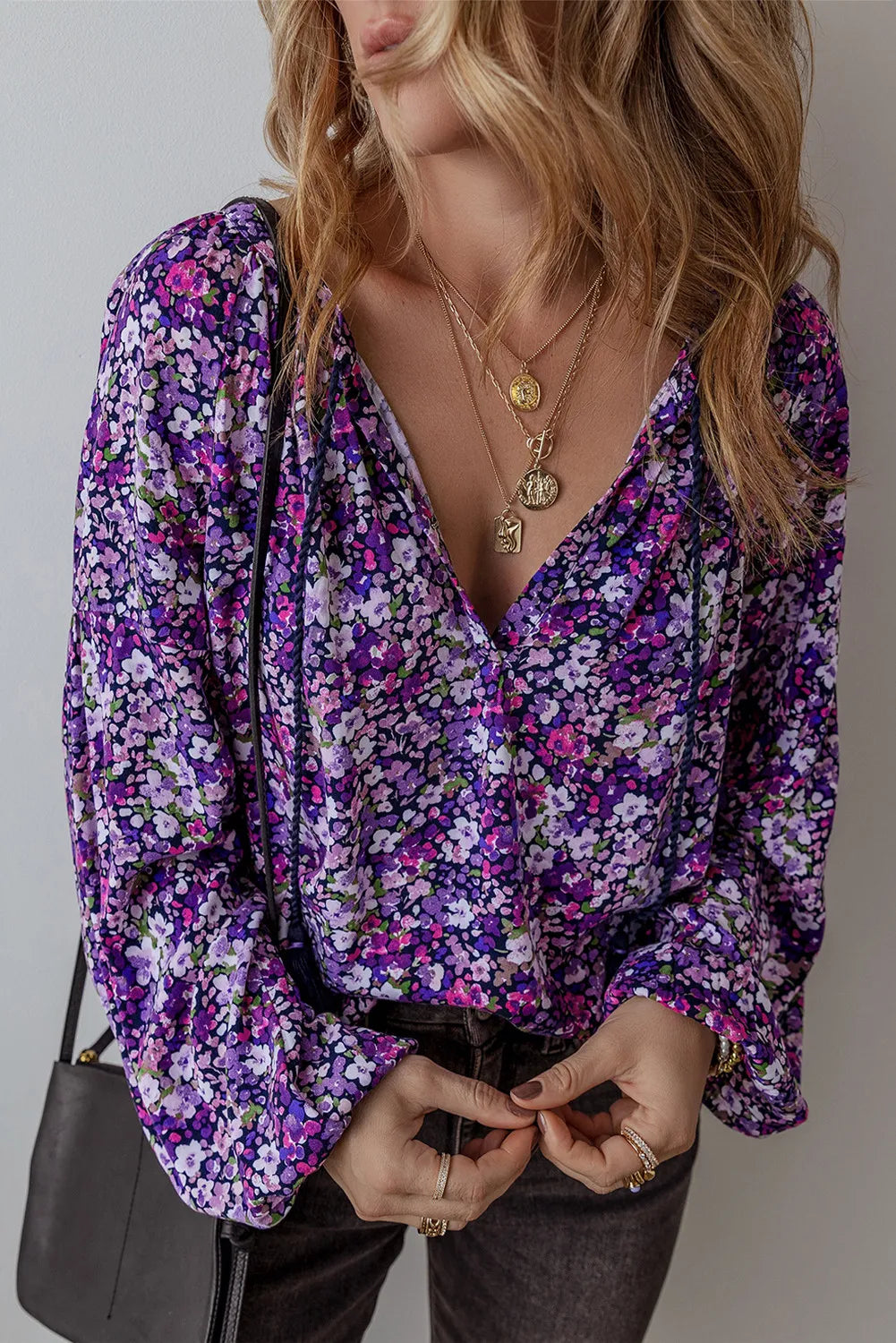 Anneliese® | Long-sleeved blouse with floral pattern and tie collar