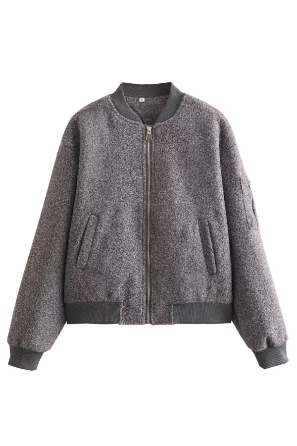 Cecilia® | Stand Collar Loose Long Sleeve Ribbed Flight Jacket
