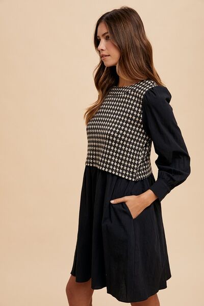 Constance® | Checked mini dress with a round neckline and tie back