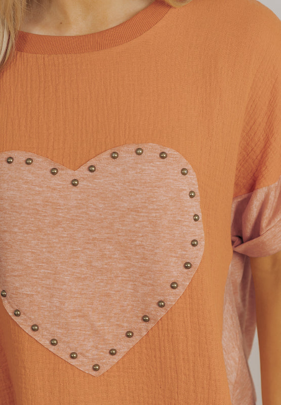 Consuelo® | Short-sleeved crew-neck T-shirt with studded heart patch