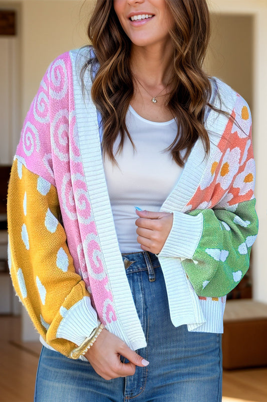 Constance® | Color block cardigan with open front and long sleeves