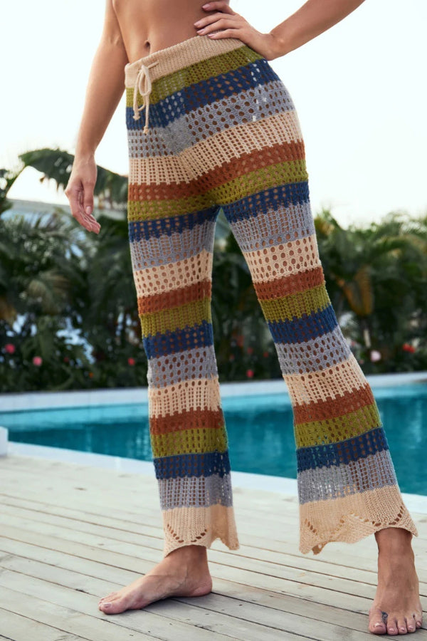 Elena® | Casual hollow out contrast patchwork high waist pants