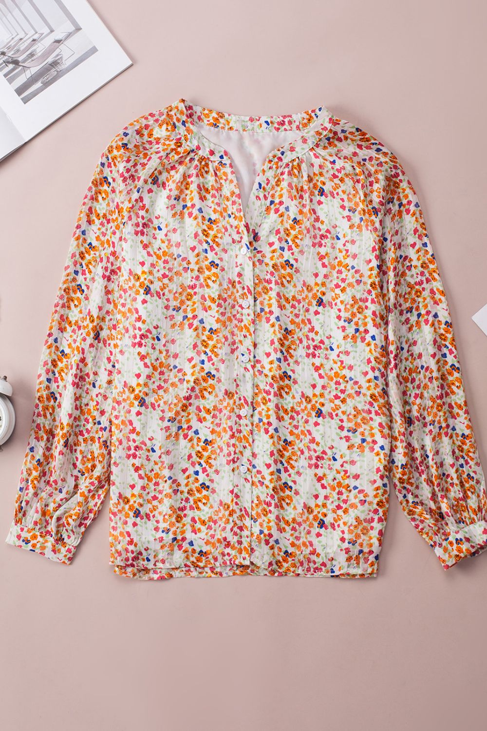 Delia® | Printed notched long sleeve shirt