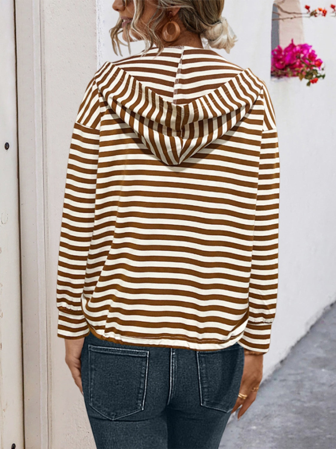 Eliana® | Striped drawstring hoodie with long sleeves