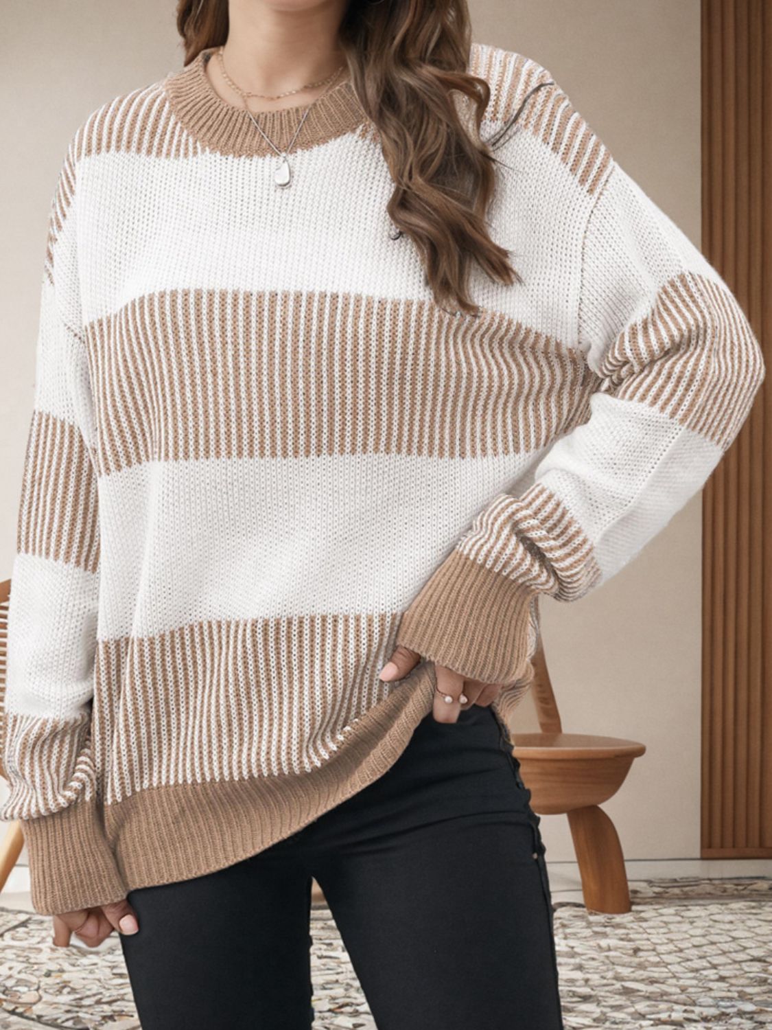 Beata® | Striped long-sleeved sweater with a crew neck